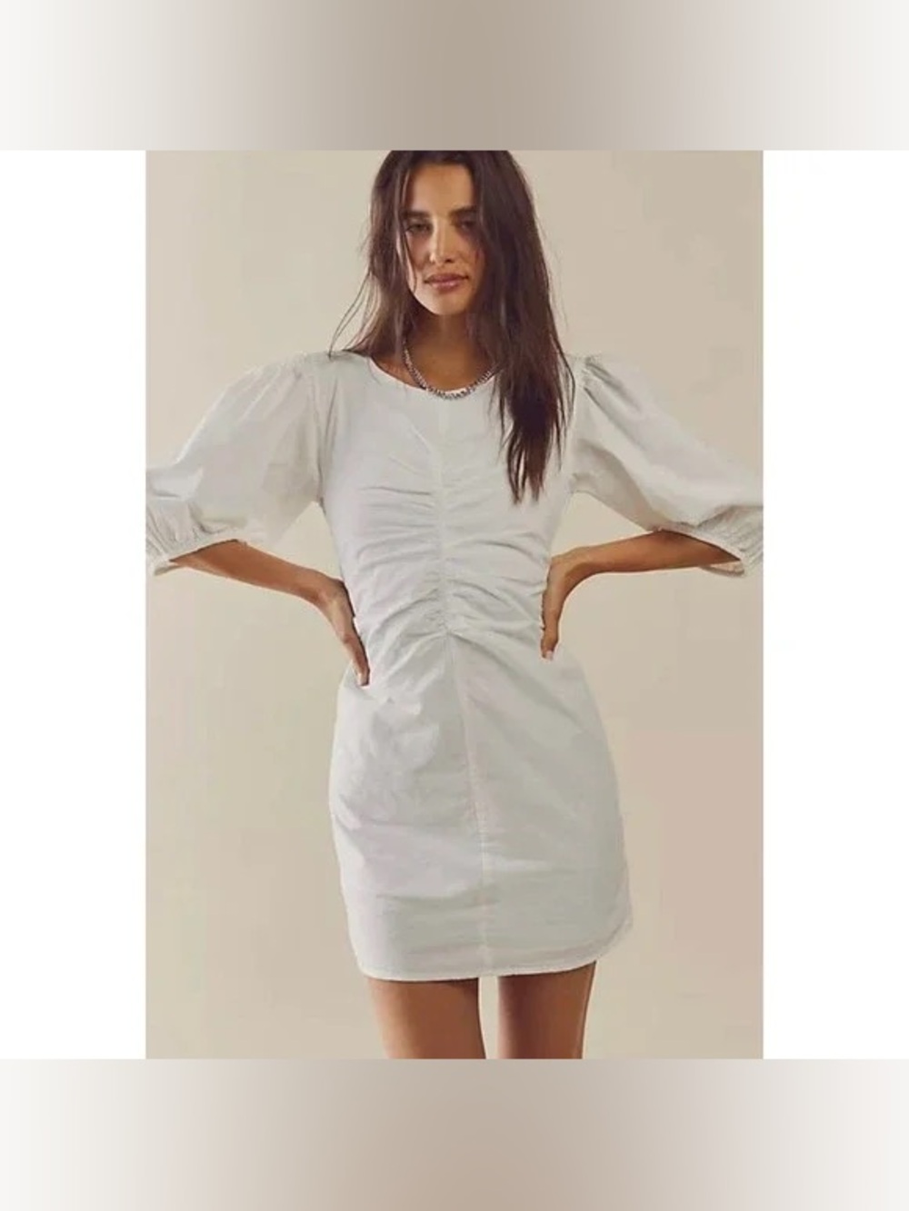 NWT Free People Hope Mini Dress White Puff Sleeve Ruched Dress XS